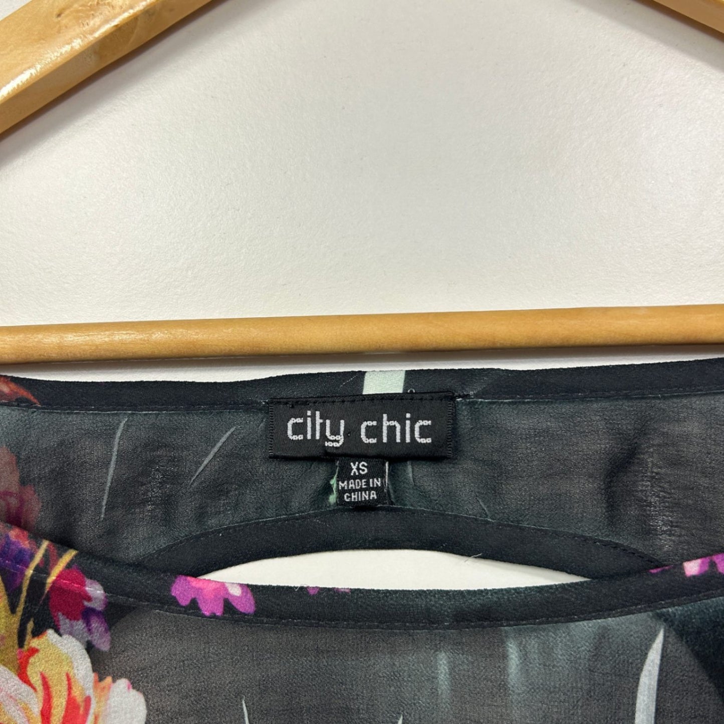 City Chic Womens Black Sheer 3/4 Sleeve Top Blouse Size 14