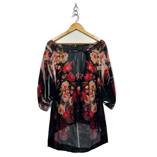 City Chic Womens Black Sheer 3/4 Sleeve Top Blouse Size 14