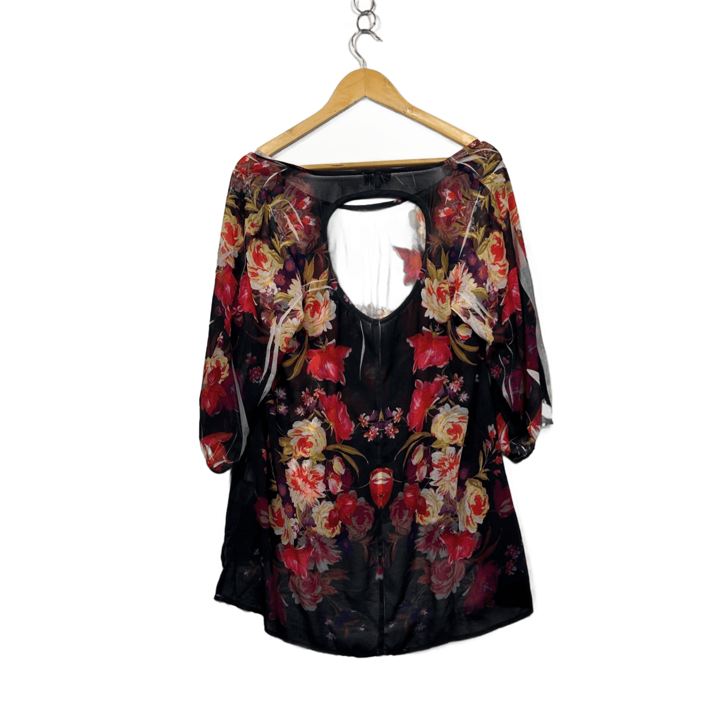 City Chic Womens Black Sheer 3/4 Sleeve Top Blouse Size 14