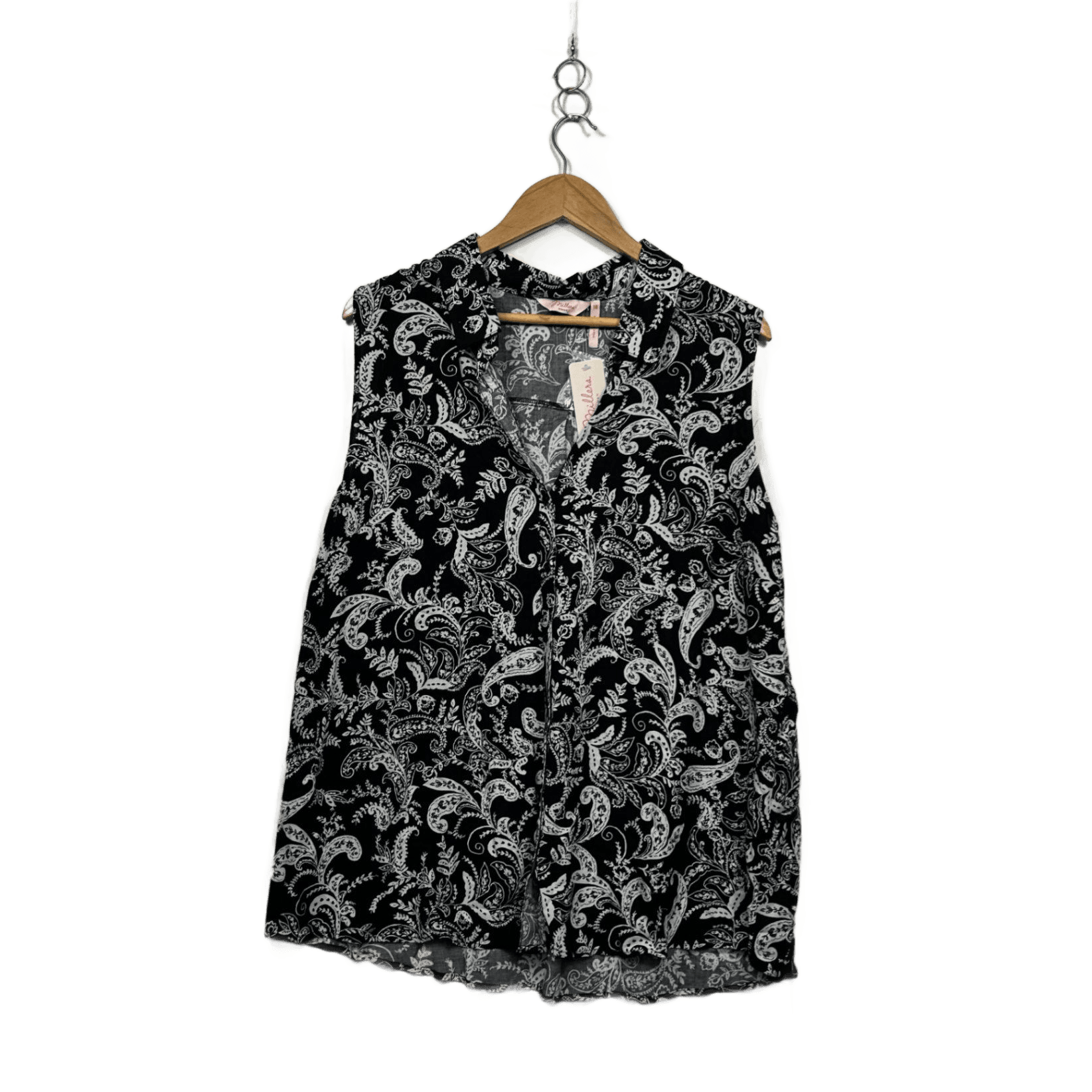 Millers Black White Floral Cotton Sleeveless Collared Shirt Top Size 18