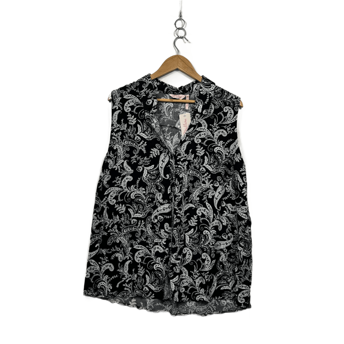 Millers Black White Floral Cotton Sleeveless Collared Shirt Top Size 18