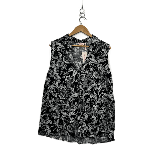 Millers Black White Floral Cotton Sleeveless Collared Shirt Top Size 18
