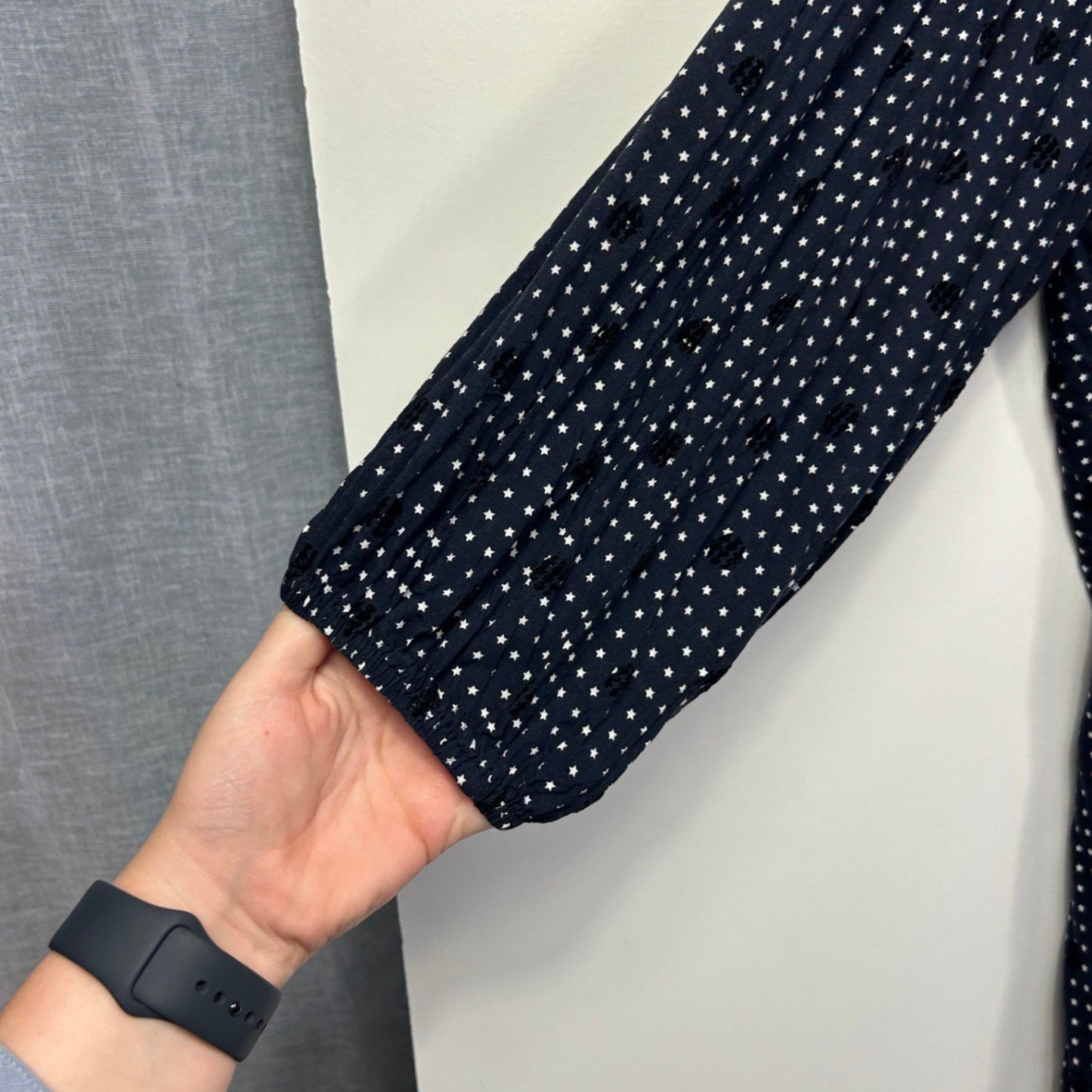 Virtuelle Navy Stars Long Sleeve Ruffle Collar Blouse Top Size 24