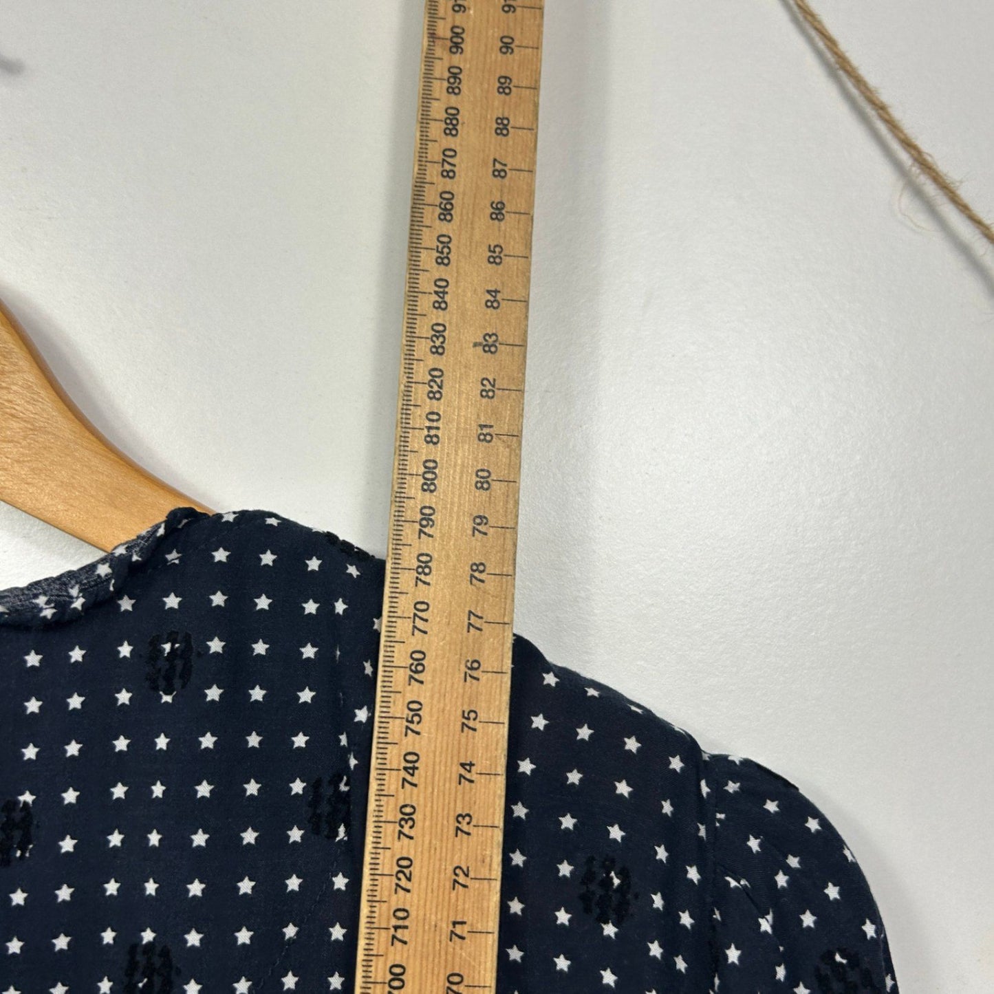 Virtuelle Navy Stars Long Sleeve Ruffle Collar Blouse Top Size 24