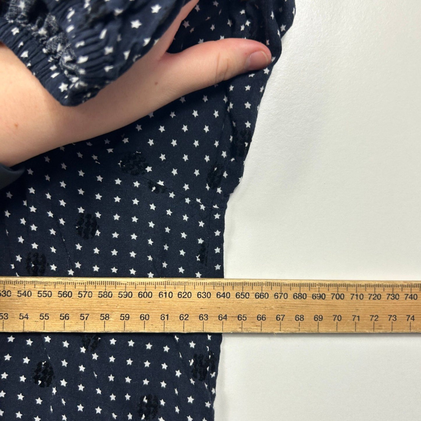 Virtuelle Navy Stars Long Sleeve Ruffle Collar Blouse Top Size 24