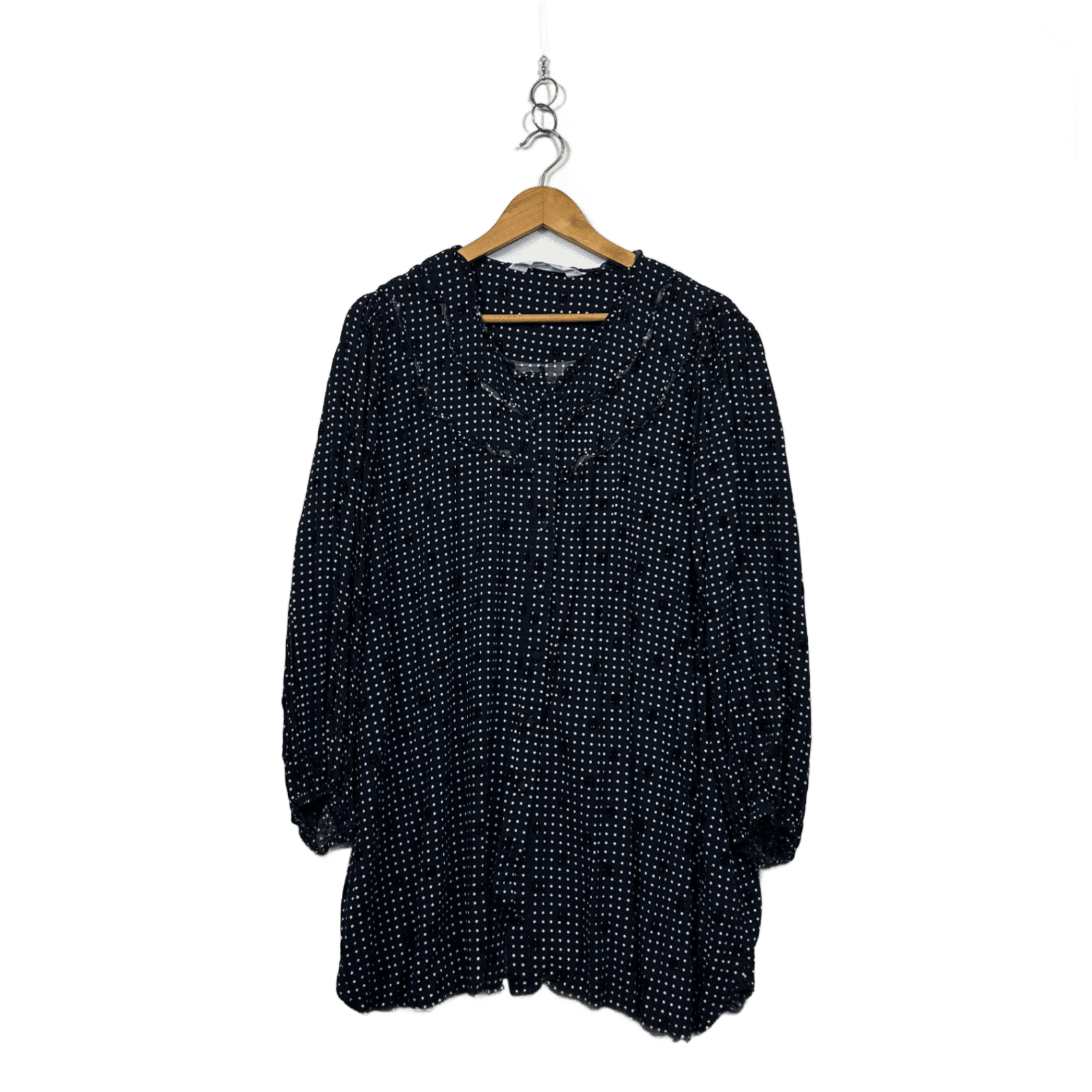 Virtuelle Navy Stars Long Sleeve Ruffle Collar Blouse Top Size 24