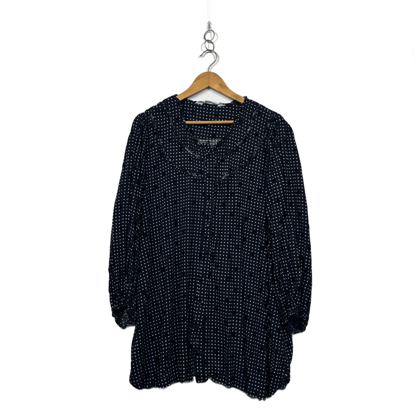 Virtuelle Navy Stars Long Sleeve Ruffle Collar Blouse Top Size 24