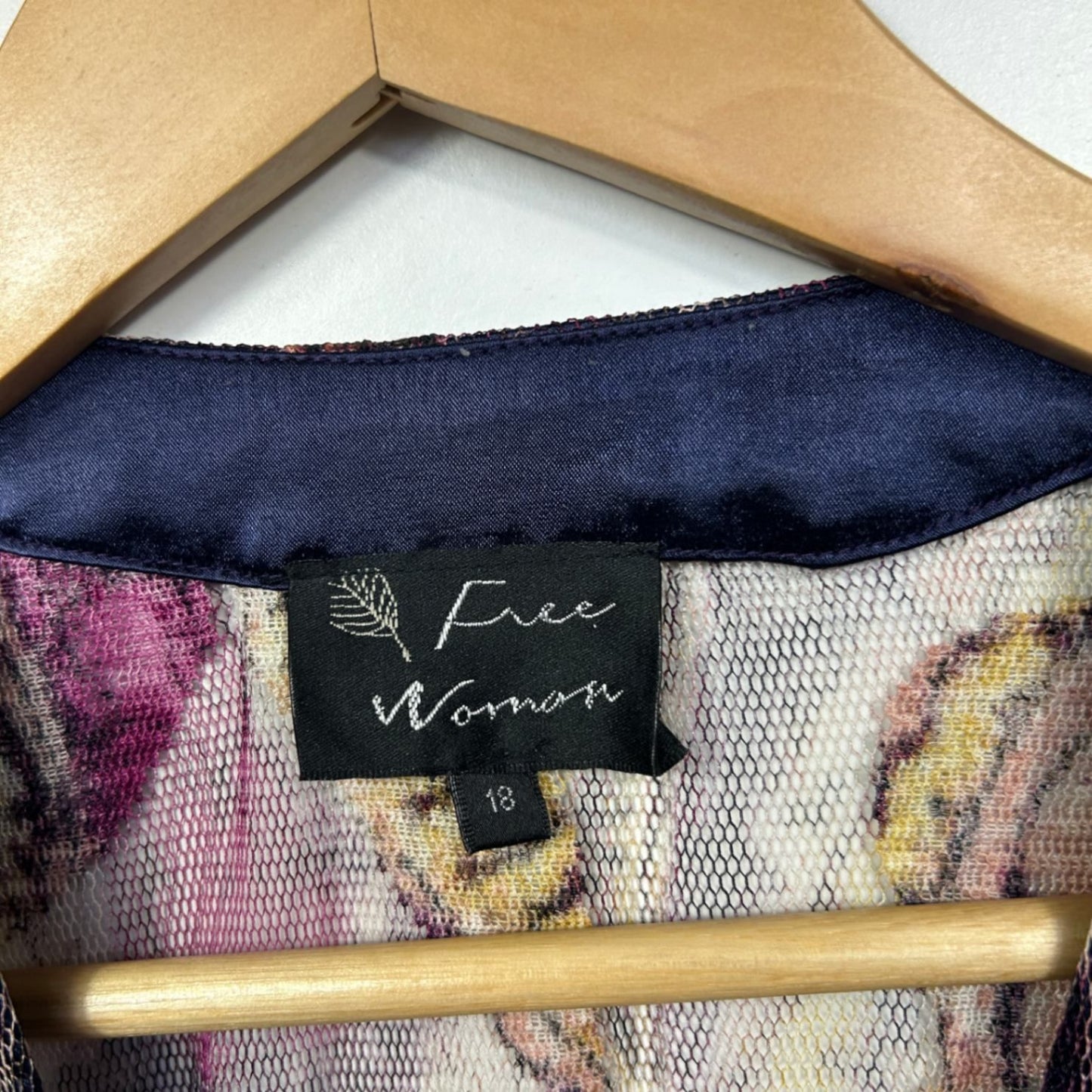 Free Woman Multicoloured Mesh Long Sleeve Open Front Sheer Top Size 18