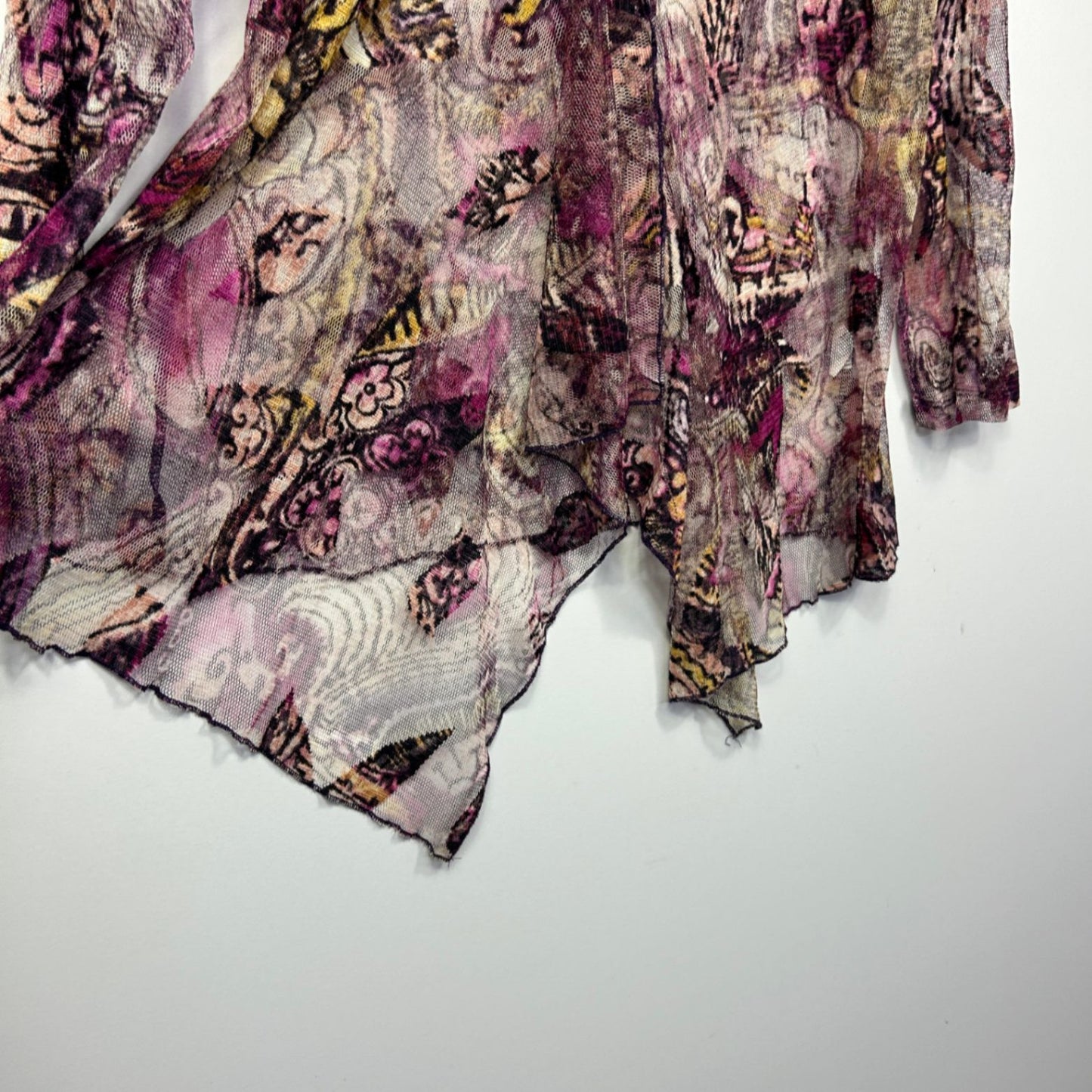 Free Woman Multicoloured Mesh Long Sleeve Open Front Sheer Top Size 18