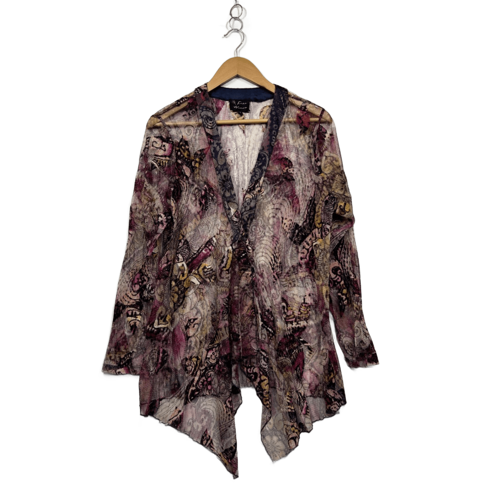 Free Woman Multicoloured Mesh Long Sleeve Open Front Sheer Top Size 18