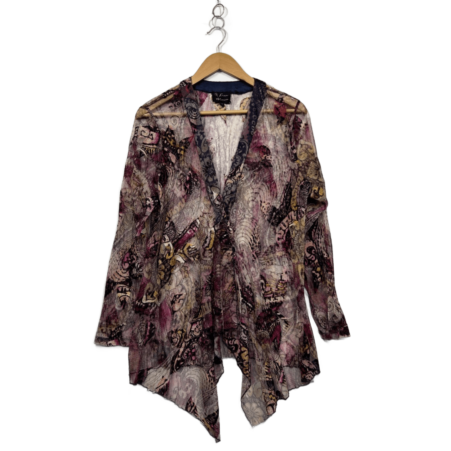 Free Woman Multicoloured Mesh Long Sleeve Open Front Sheer Top Size 18