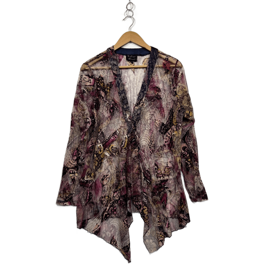 Free Woman Multicoloured Mesh Long Sleeve Open Front Sheer Top Size 18