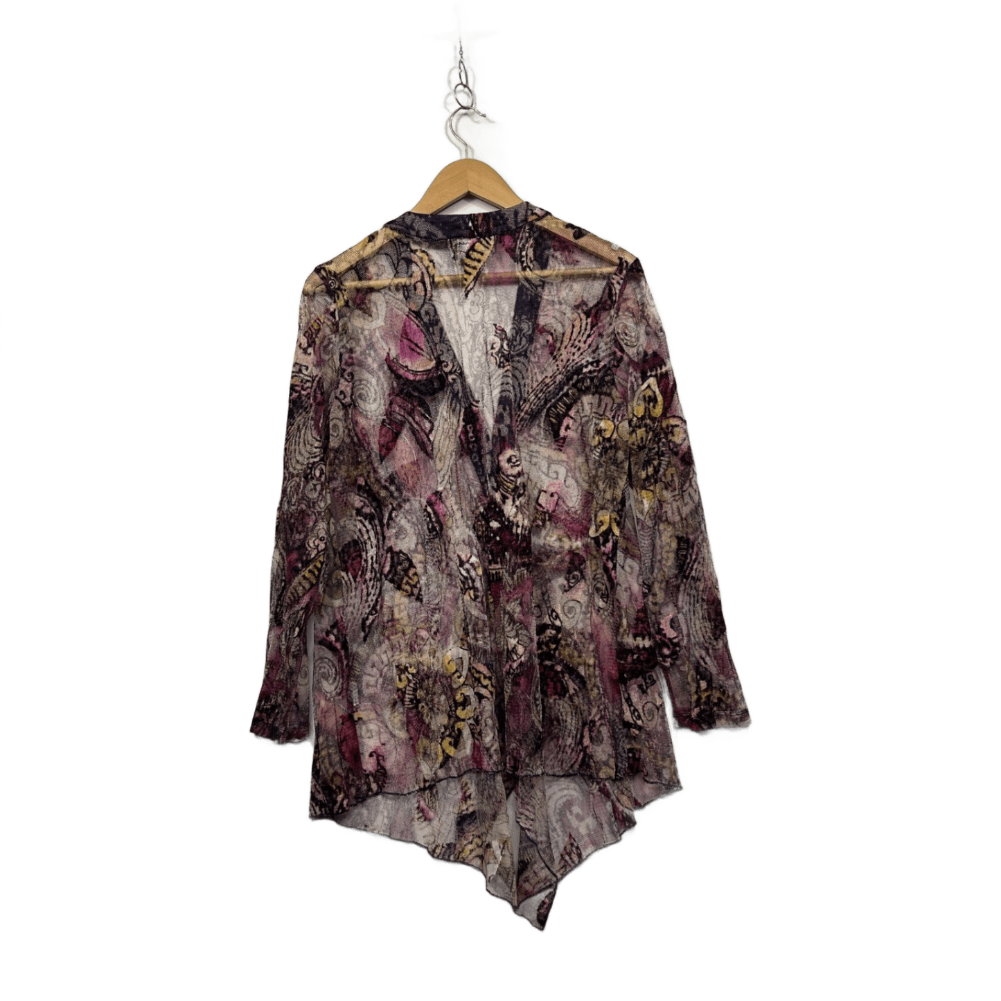 Free Woman Multicoloured Mesh Long Sleeve Open Front Sheer Top Size 18