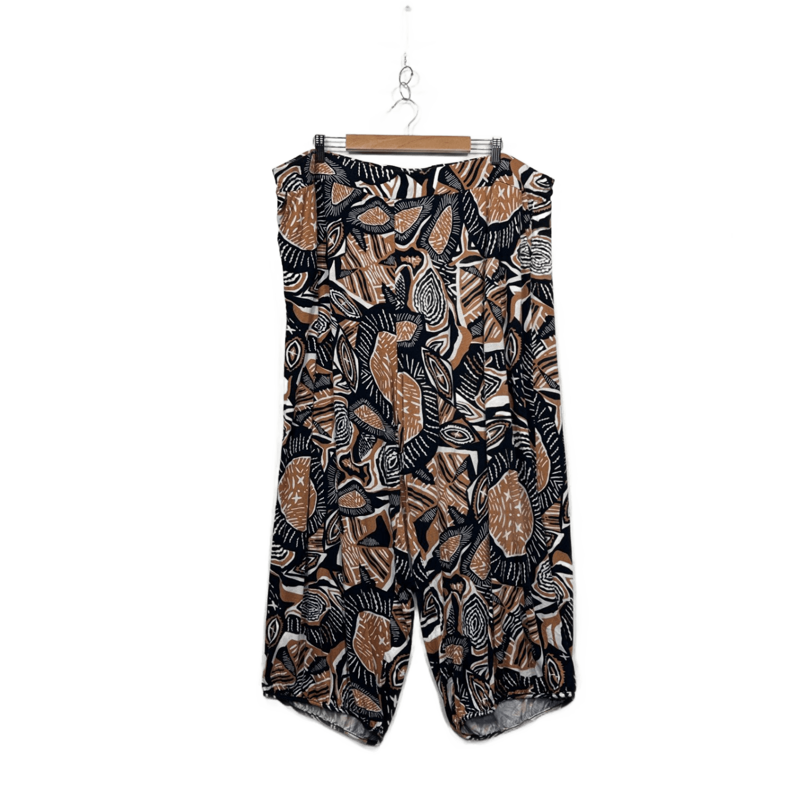 Virtuelle Black Biege Abstract Print Wide Leg Cropped Pants Size 22 XL Plus