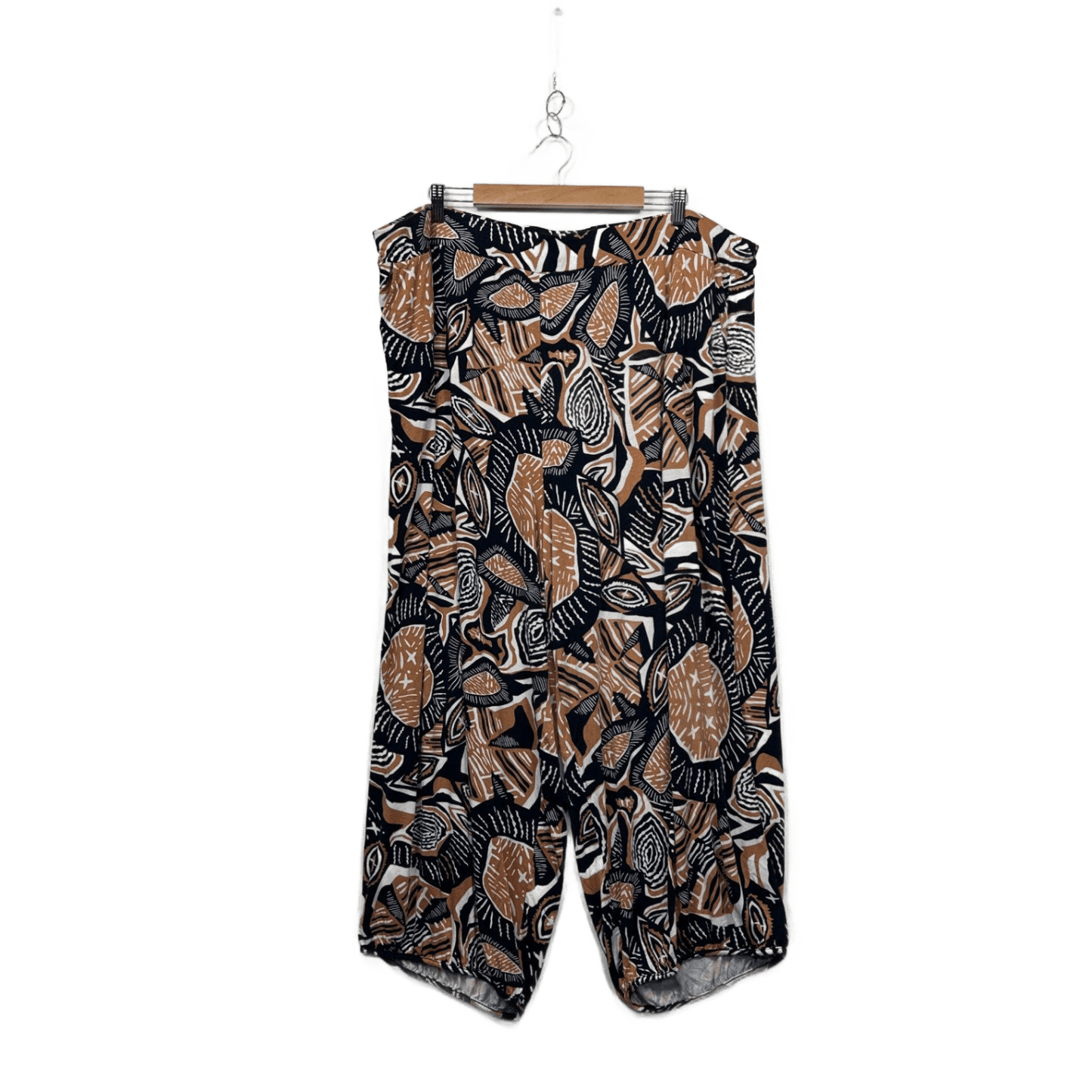 Virtuelle Black Biege Abstract Print Wide Leg Cropped Pants Size 22 XL Plus