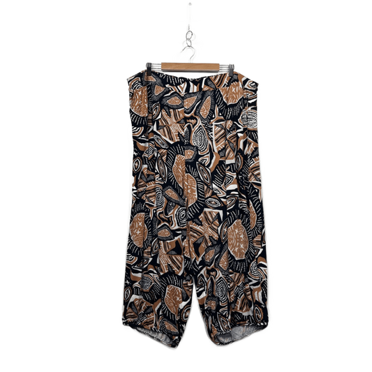 Virtuelle Black Biege Abstract Print Wide Leg Cropped Pants Size 22 XL Plus