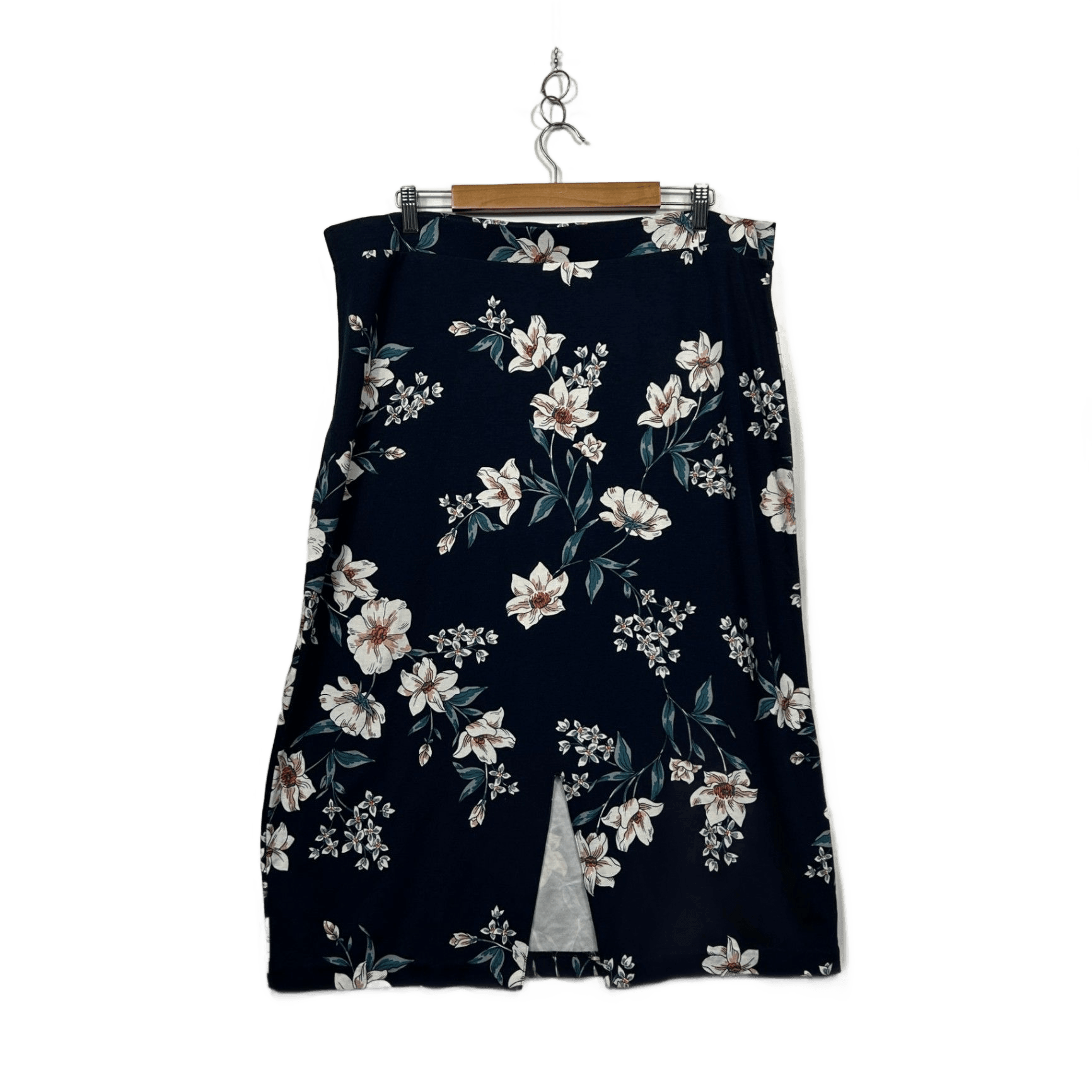 Preview Womens Navy Floral Viscose Blend Stretch Skirt Size 20