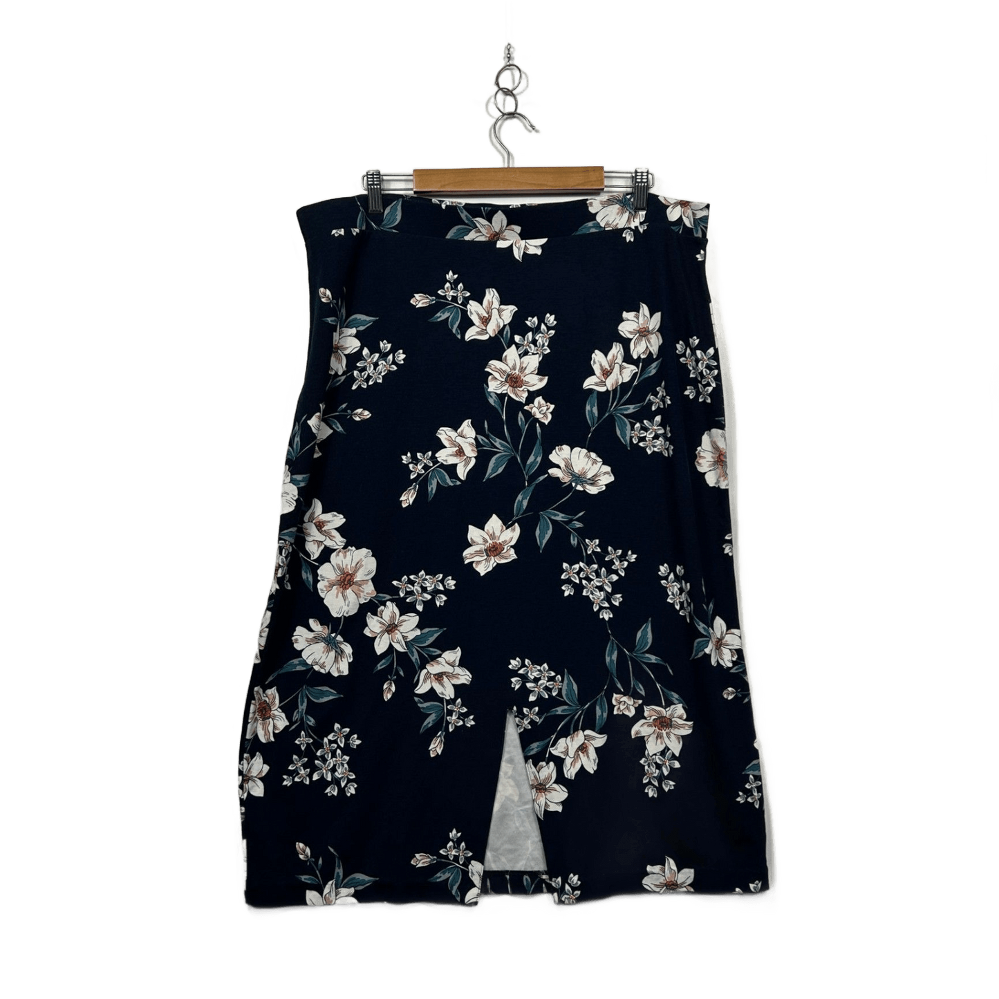 Preview Womens Navy Floral Viscose Blend Stretch Skirt Size 20