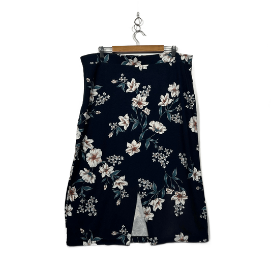 Preview Womens Navy Floral Viscose Blend Stretch Skirt Size 20