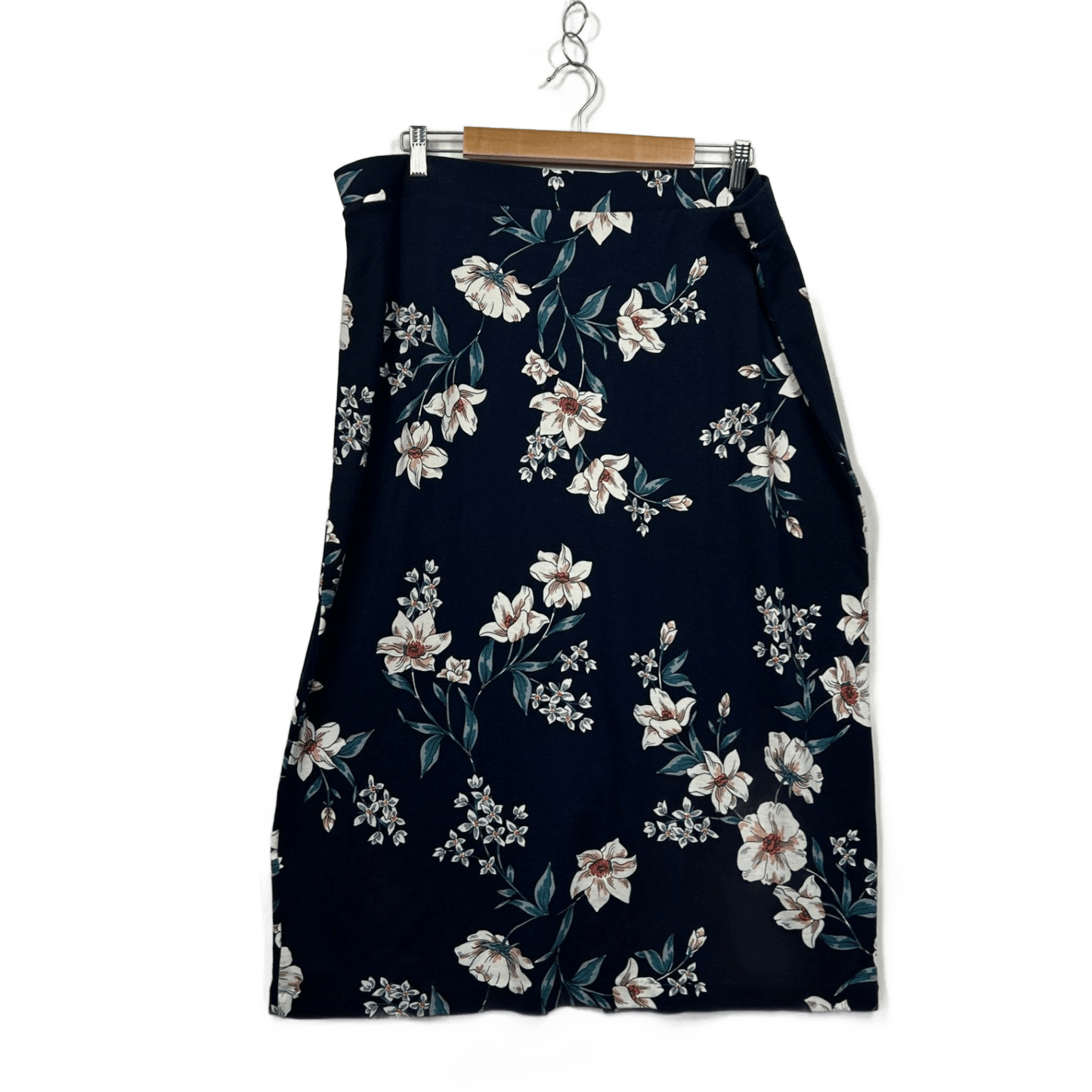 Preview Womens Navy Floral Viscose Blend Stretch Skirt Size 20