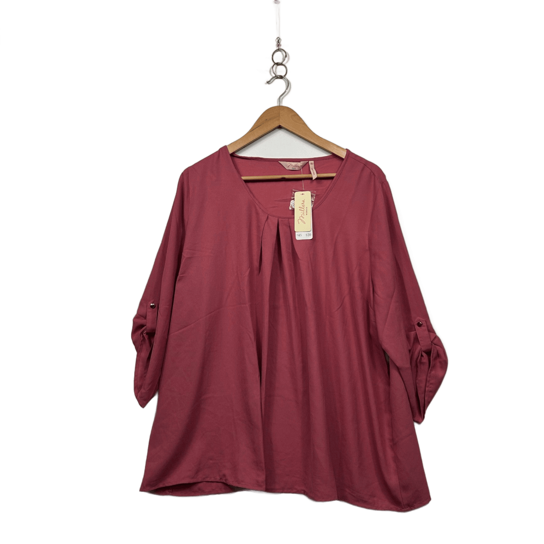 Millers Rose Pink 3/4 Roll Tab Sleeve Pleated Blouse Size 20