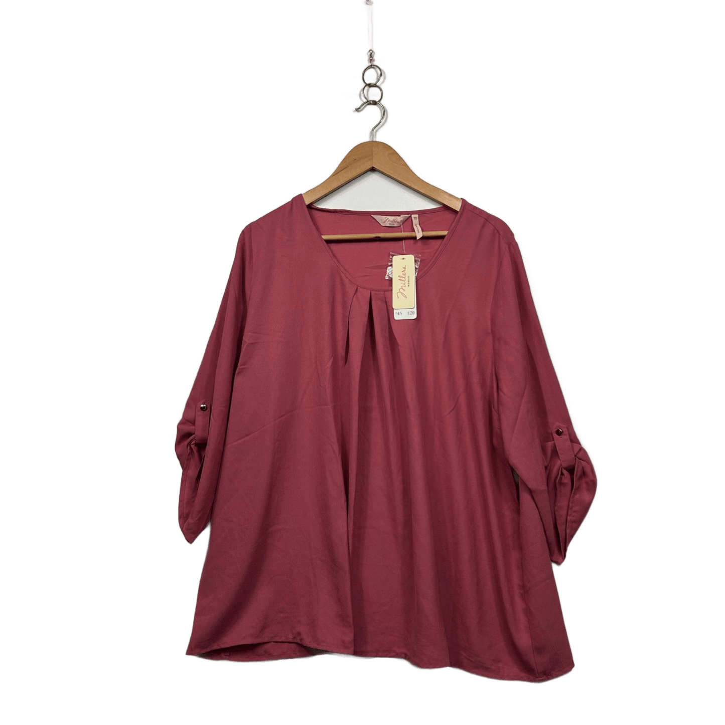 Millers Rose Pink 3/4 Roll Tab Sleeve Pleated Blouse Size 20