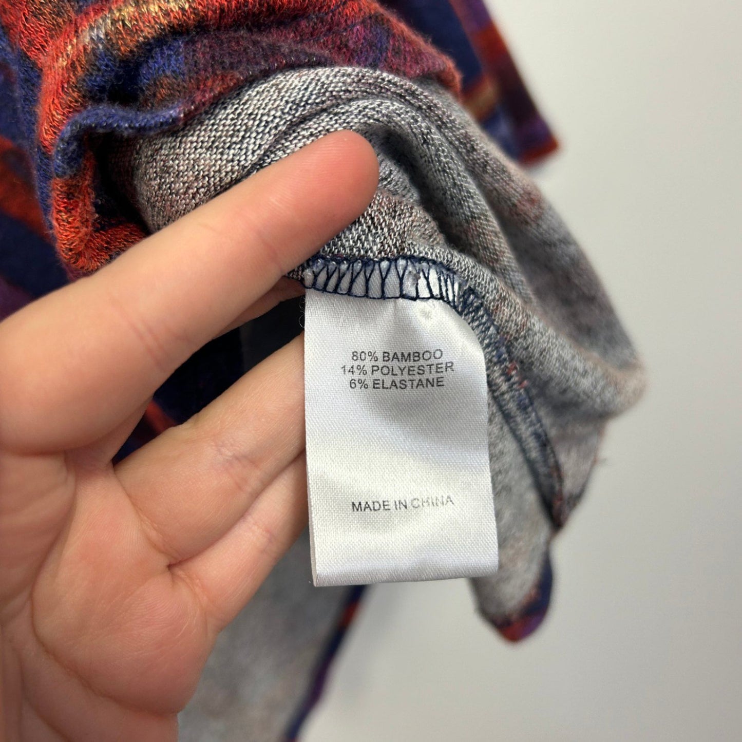 Virtuelle Multicoloured Check Long Sleeve Asymmetrical Hem Knit Tunic Top Size 20