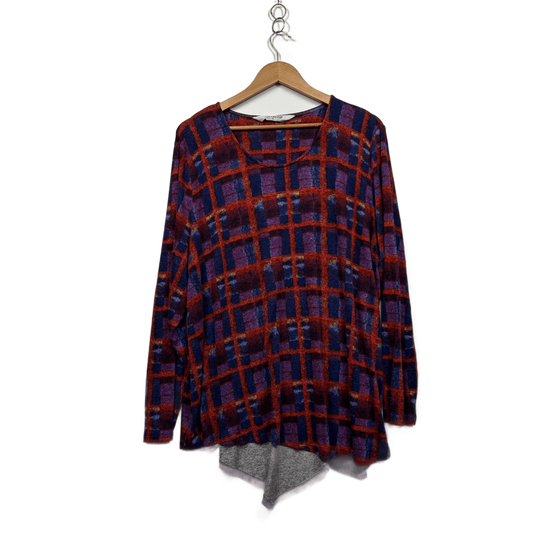 Virtuelle Multicoloured Check Long Sleeve Asymmetrical Hem Knit Tunic Top Size 20