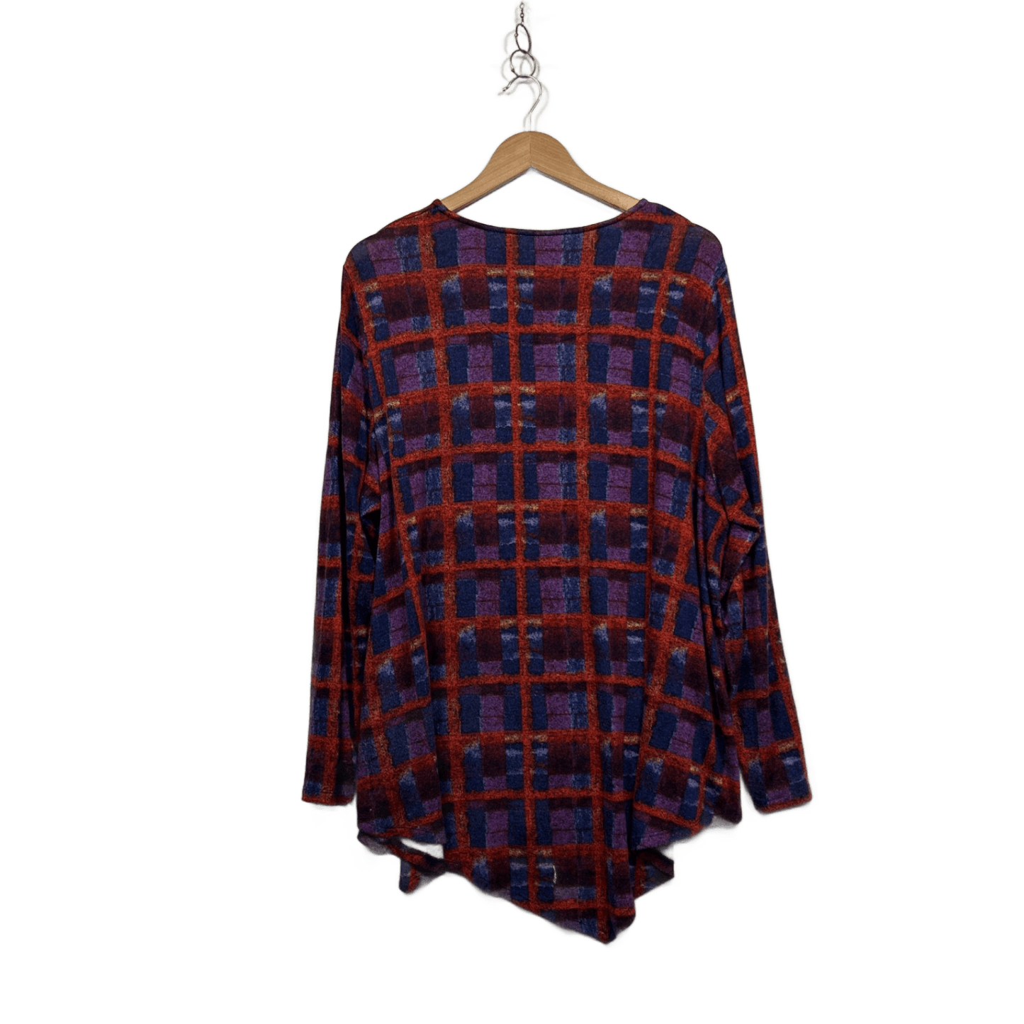 Virtuelle Multicoloured Check Long Sleeve Asymmetrical Hem Knit Tunic Top Size 20