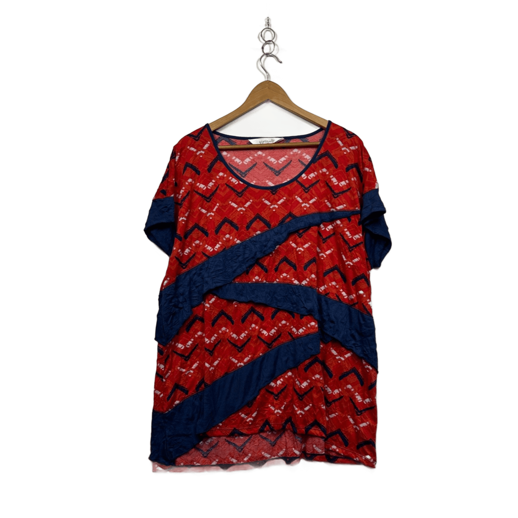 Virtuelle Red Blue Short Sleeve Layered Tunic Top Size 18 Medium Plus