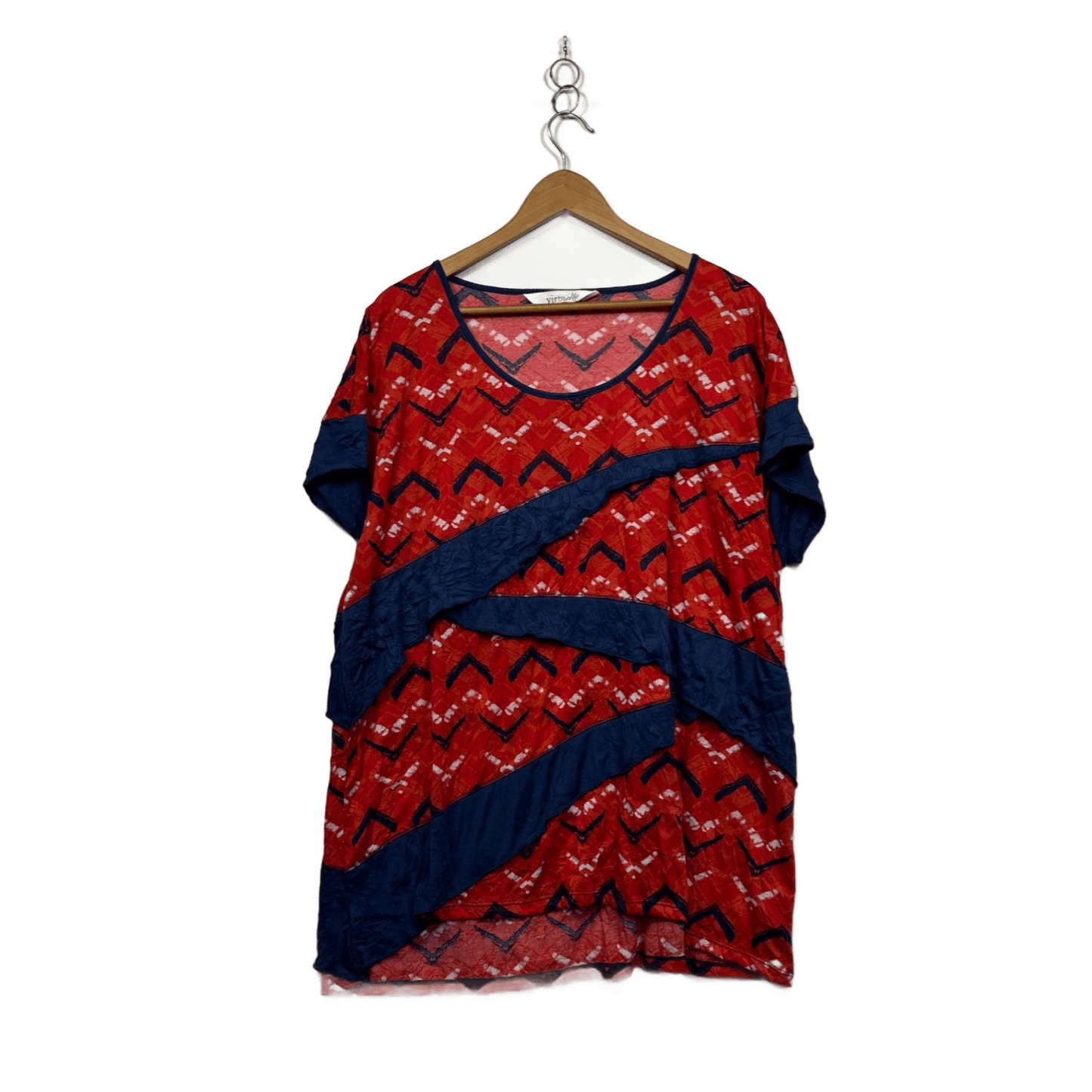 Virtuelle Red Blue Short Sleeve Layered Tunic Top Size 18 Medium Plus