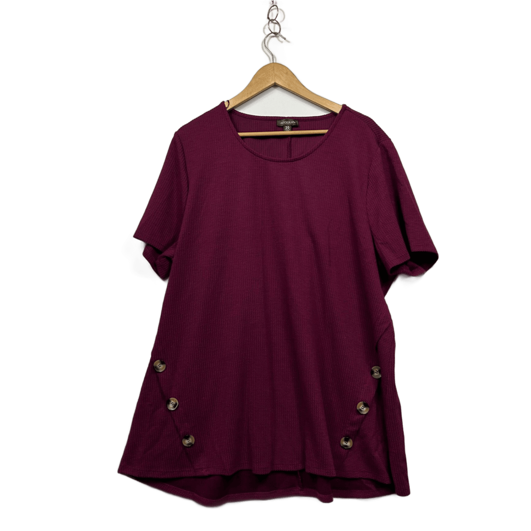 Autograph Plum Short Sleeve Round Neck Viscose Textured Tunic Top Size 20