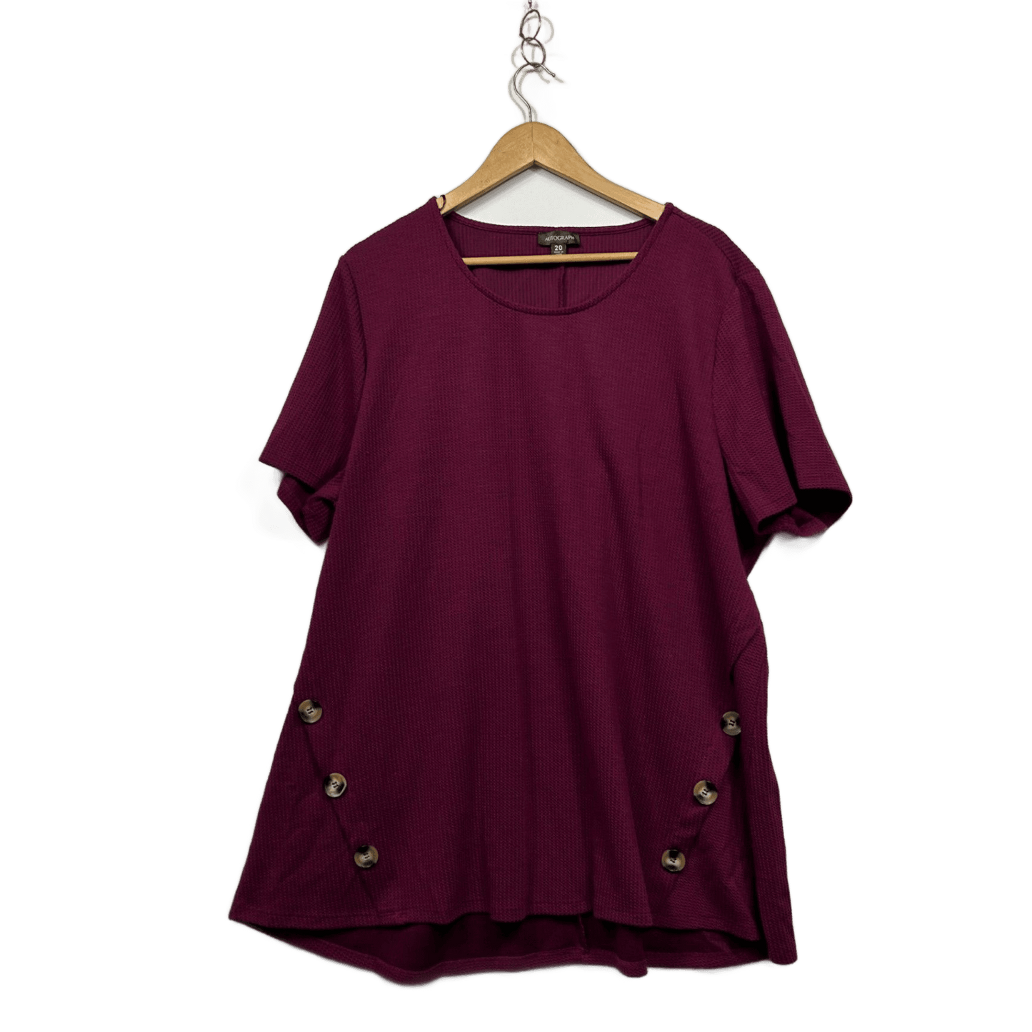 Autograph Plum Short Sleeve Round Neck Viscose Textured Tunic Top Size 20