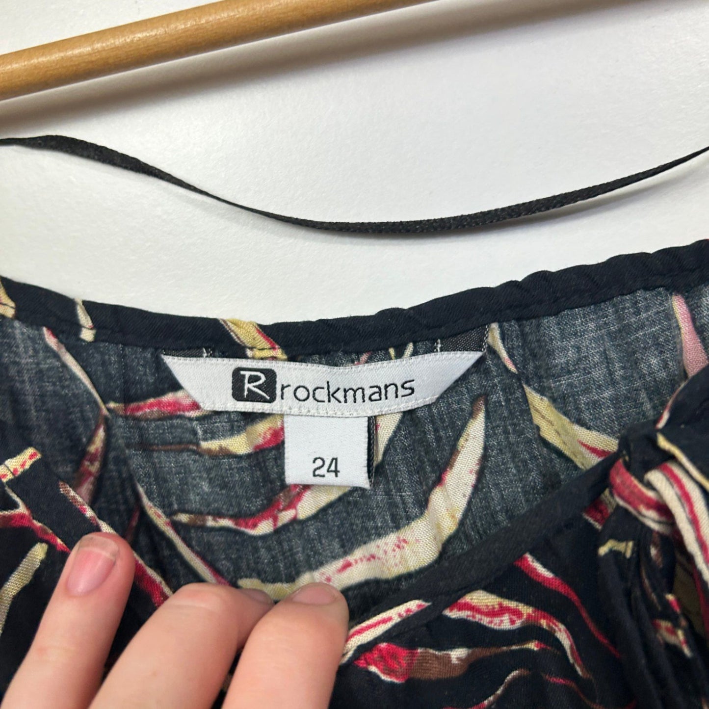 Rockmans Black Leaf Print 3/4 Bell Sleeve Shift Dress Size 22-24