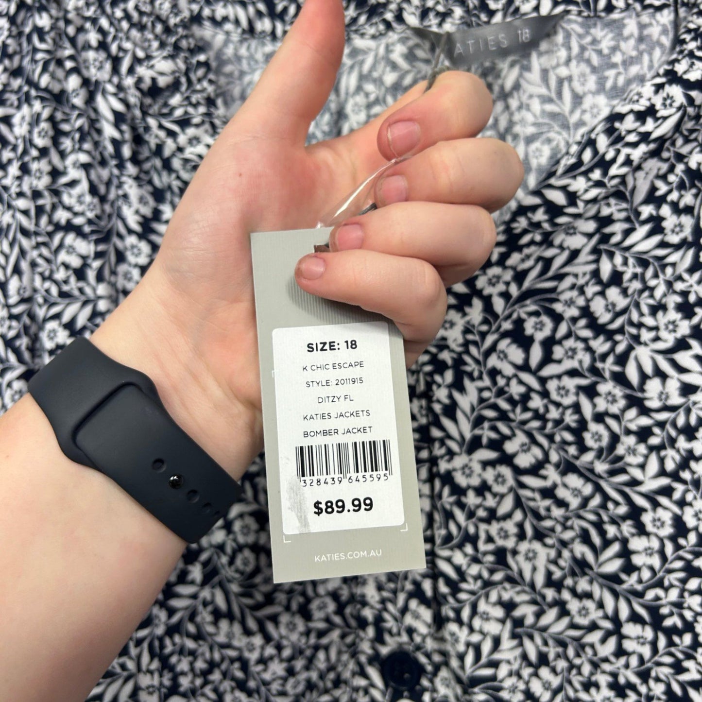 Katies Womens Navy White Floral Long Sleeve Shirt Shacket Blouse Size 18