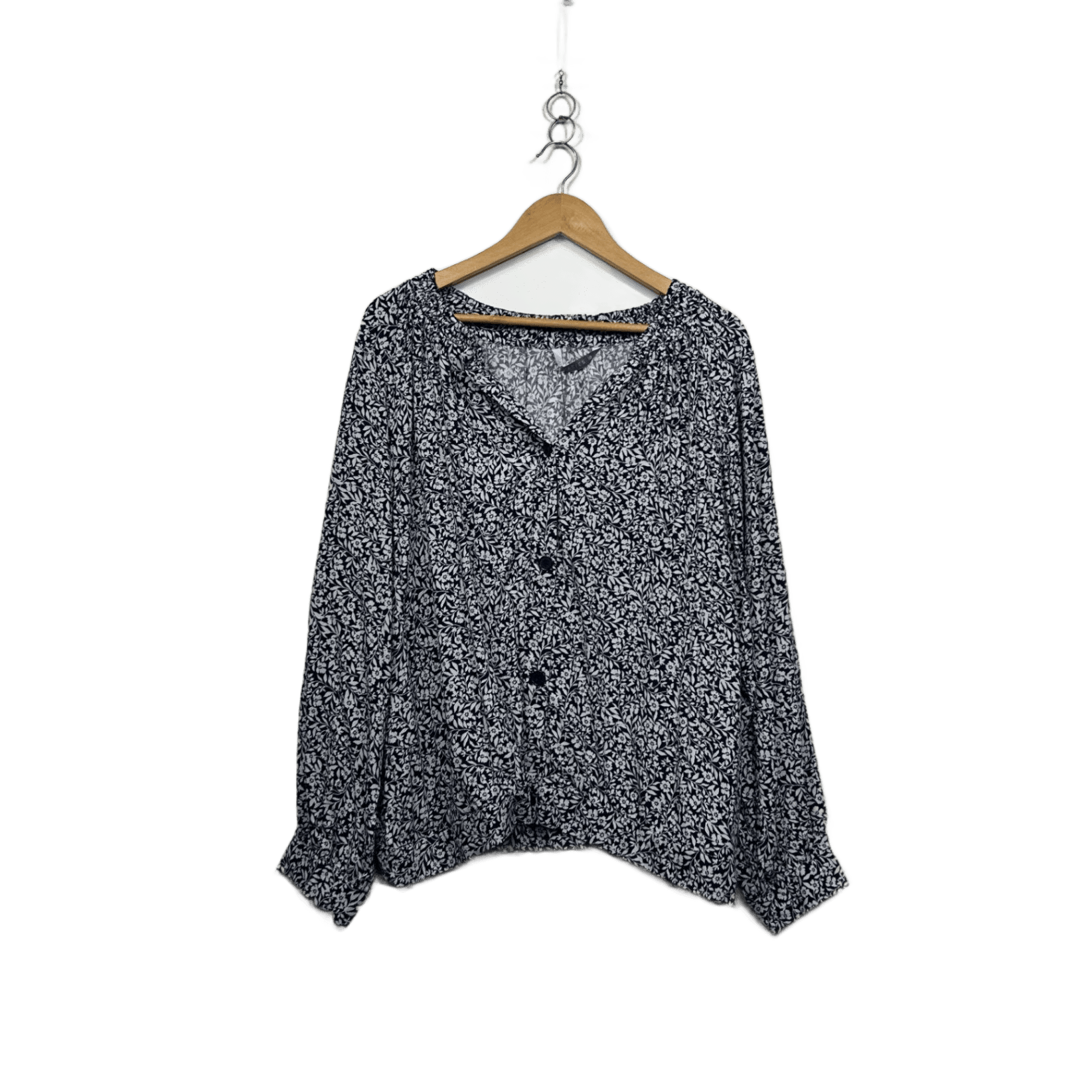 Katies Womens Navy White Floral Long Sleeve Shirt Shacket Blouse Size 18