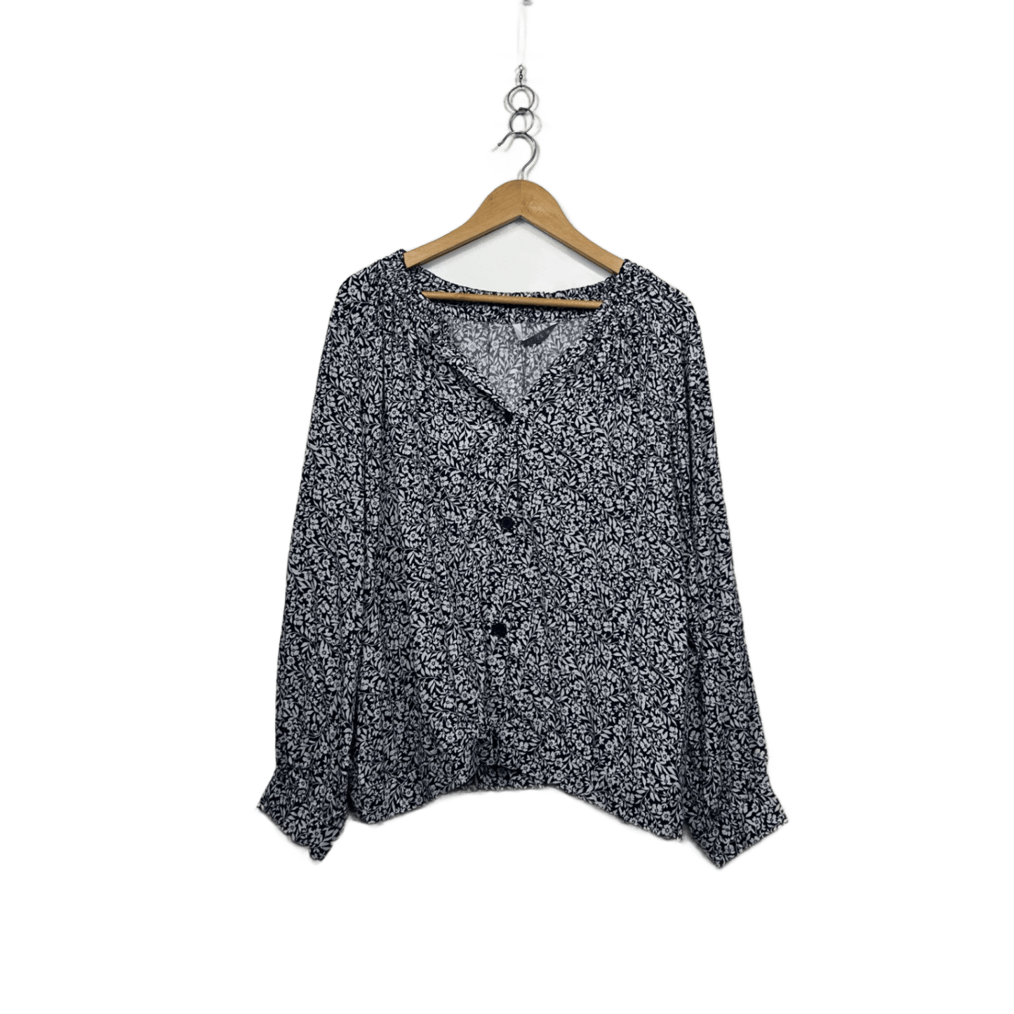 Katies Womens Navy White Floral Long Sleeve Shirt Shacket Blouse Size 18