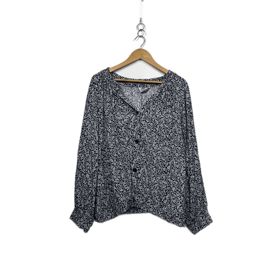 Katies Womens Navy White Floral Long Sleeve Shirt Shacket Blouse Size 18