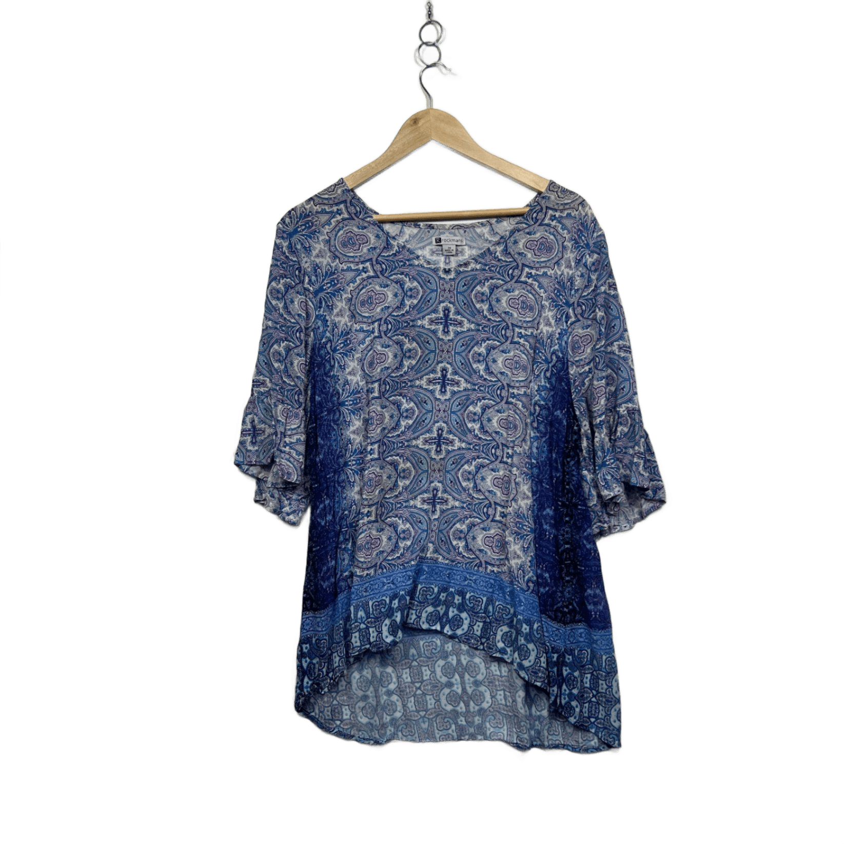 Rockmans Blue Bell Sleeve Paisley Print Top Blouse Size 20