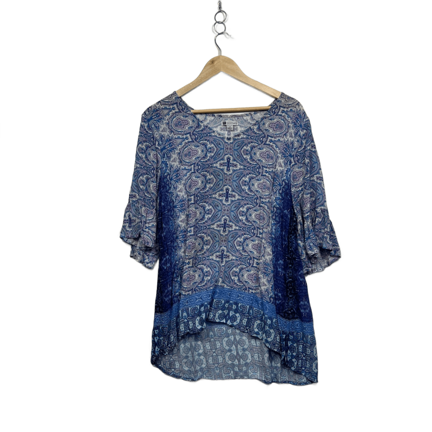 Rockmans Blue Bell Sleeve Paisley Print Top Blouse Size 20