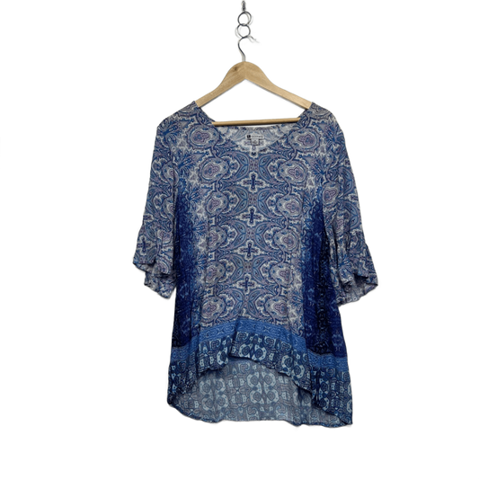 Rockmans Blue Bell Sleeve Paisley Print Top Blouse Size 20