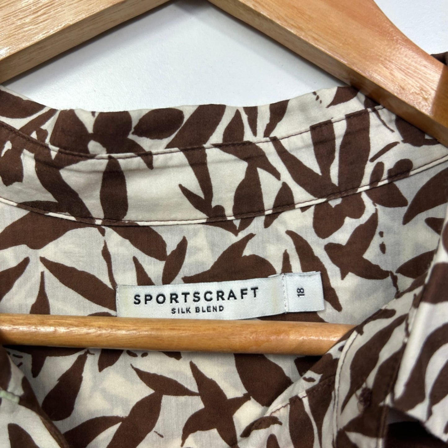 Sportscraft  Brown Silk Blend Long Sleeve Button Up Shirt Blouse Size 18