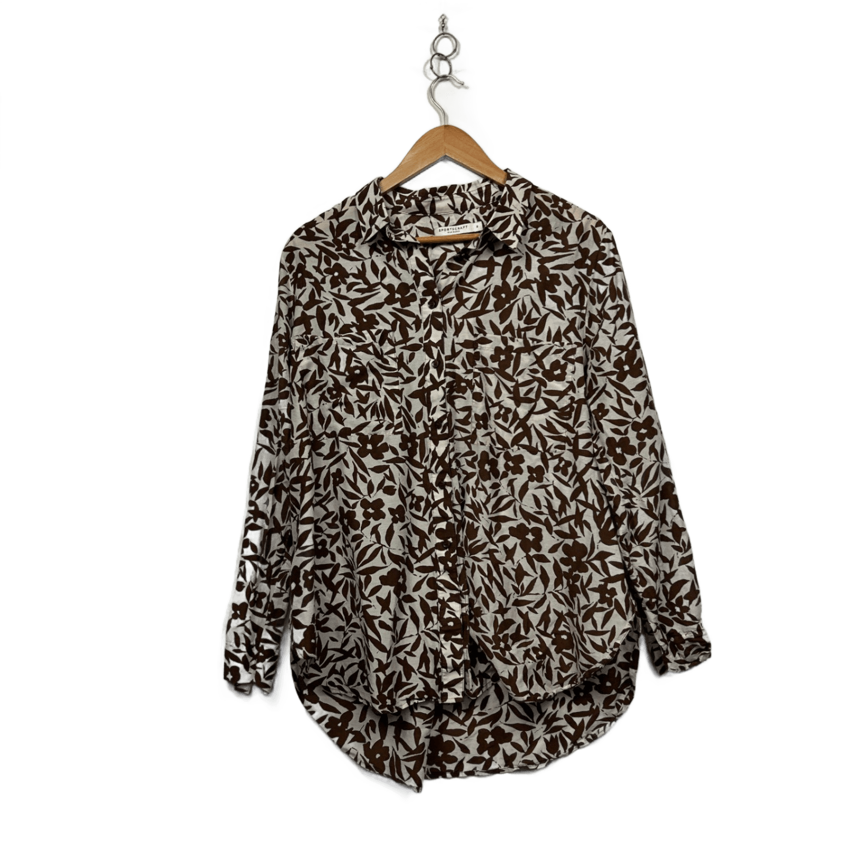 Sportscraft  Brown Silk Blend Long Sleeve Button Up Shirt Blouse Size 18