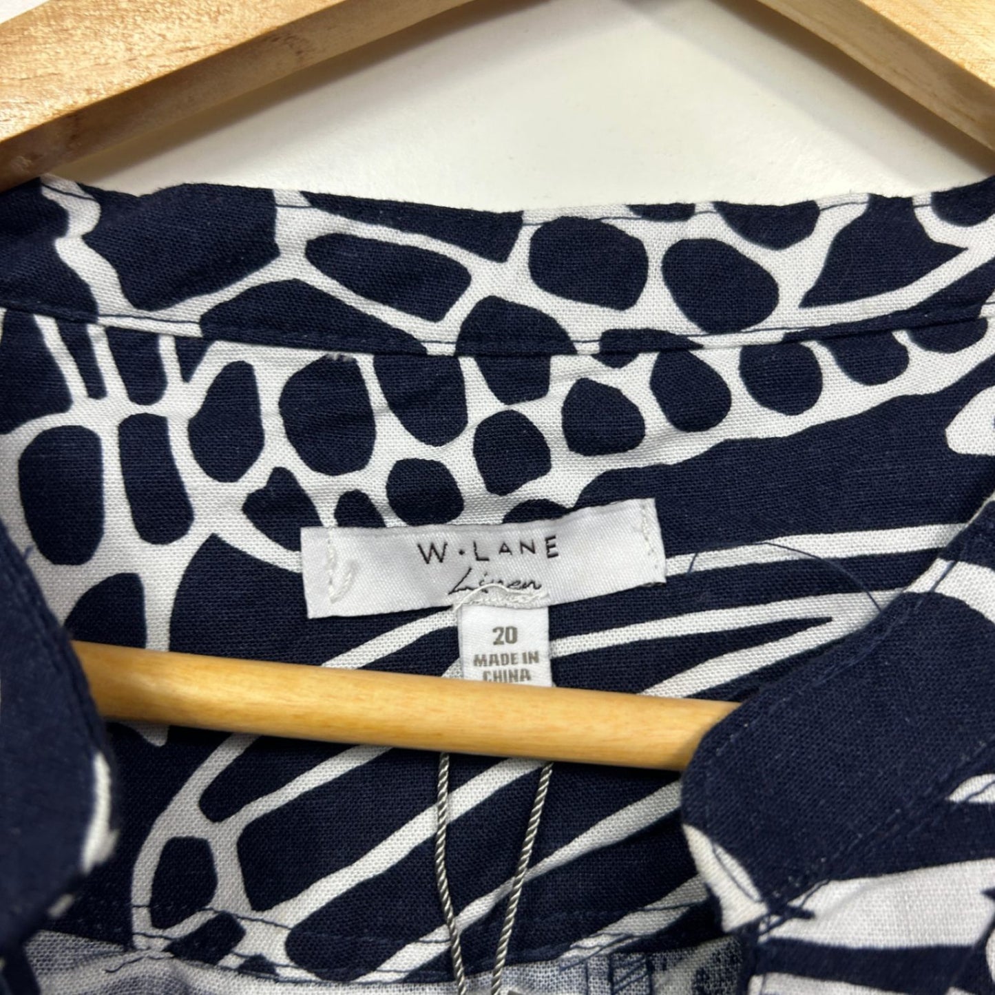 W Lane  Blue White Linen Sleeveless Pockets Midi Dress Size 20