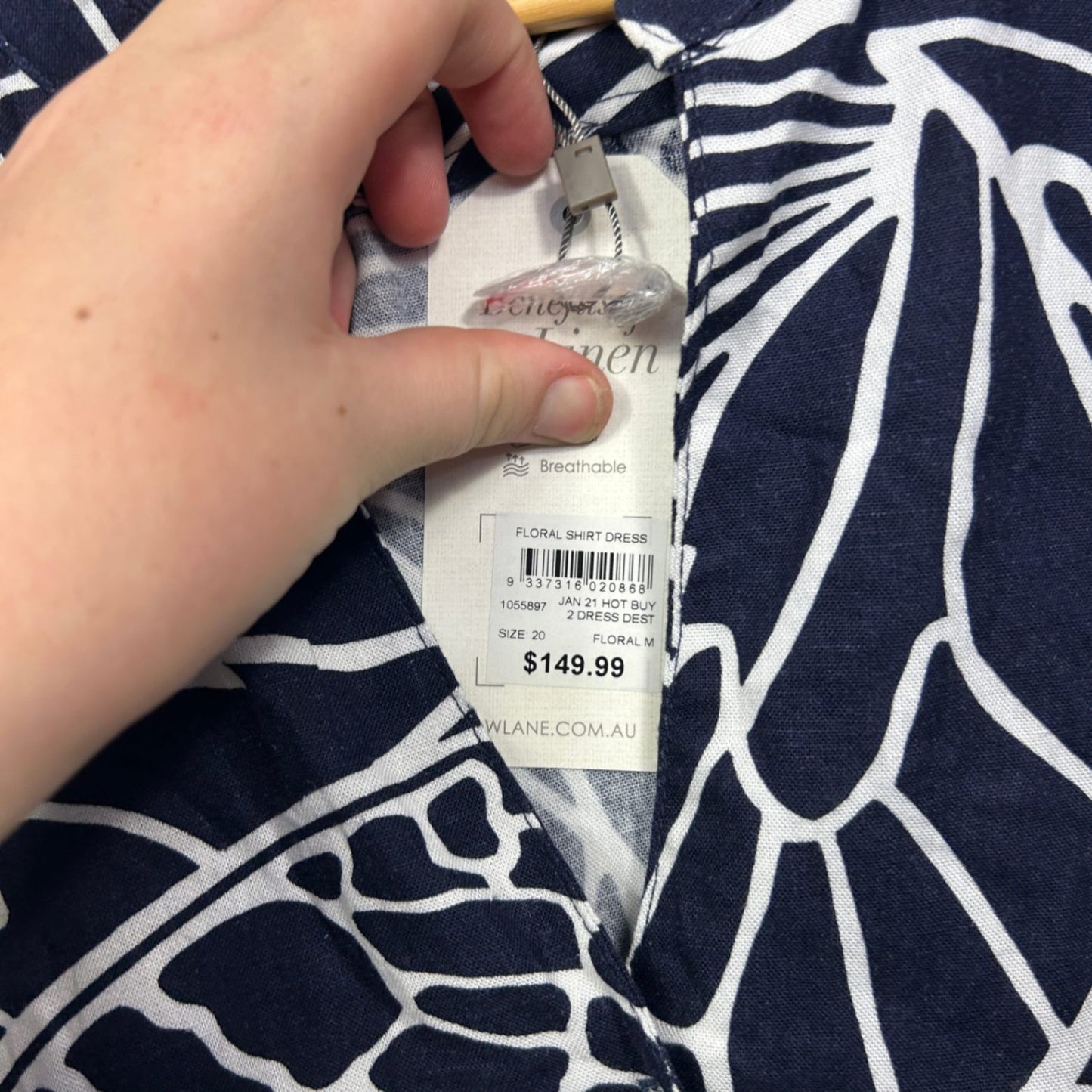 W Lane  Blue White Linen Sleeveless Pockets Midi Dress Size 20