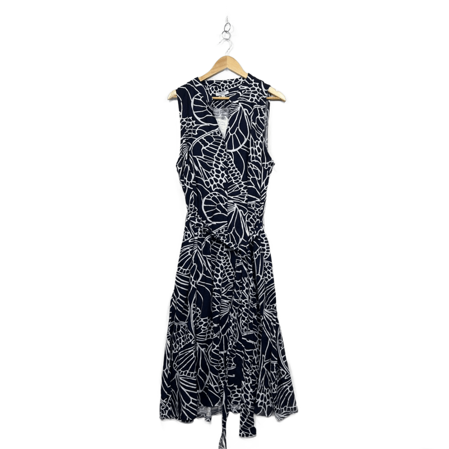 W Lane  Blue White Linen Sleeveless Pockets Midi Dress Size 20