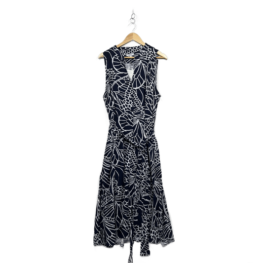 W Lane  Blue White Linen Sleeveless Pockets Midi Dress Size 20