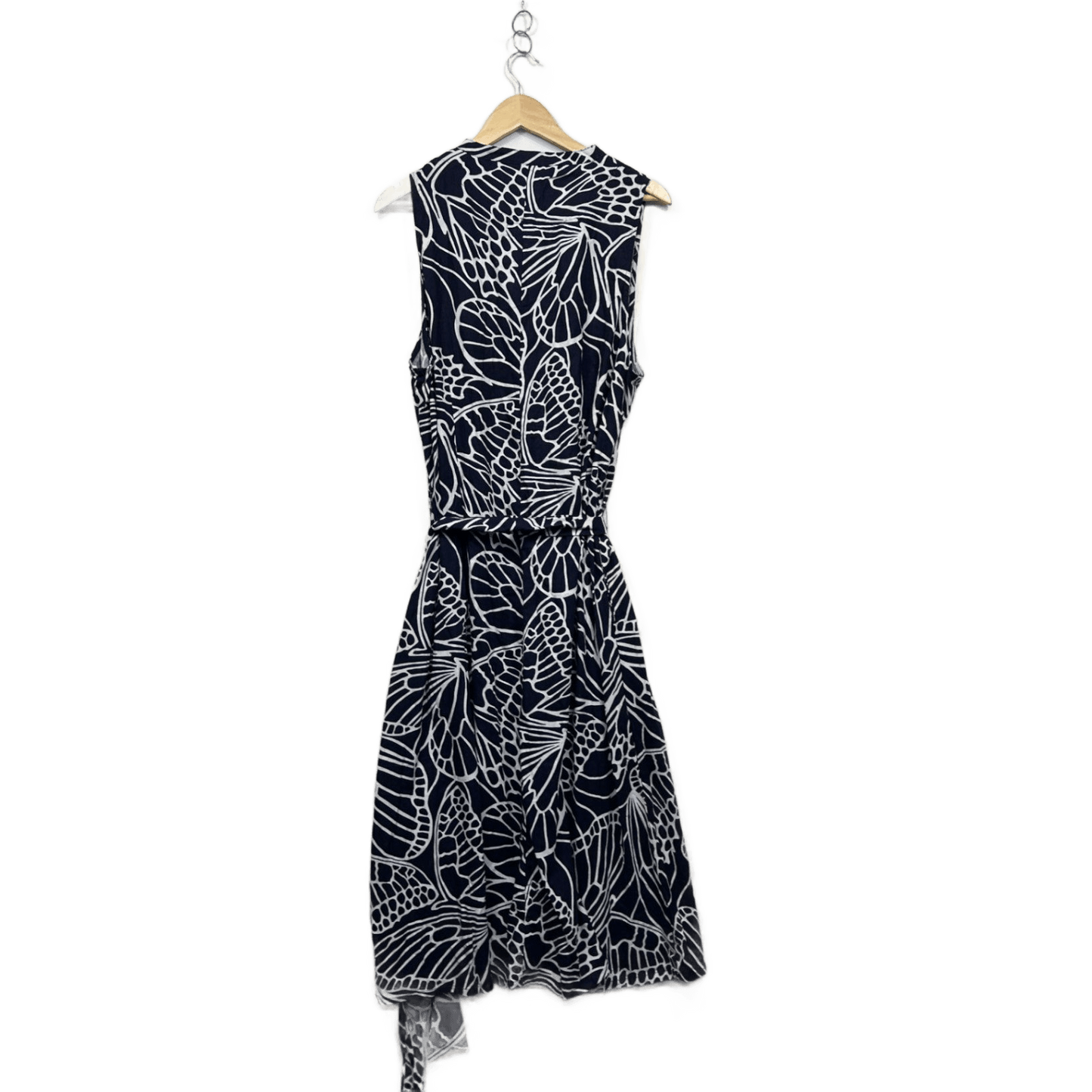 W Lane  Blue White Linen Sleeveless Pockets Midi Dress Size 20