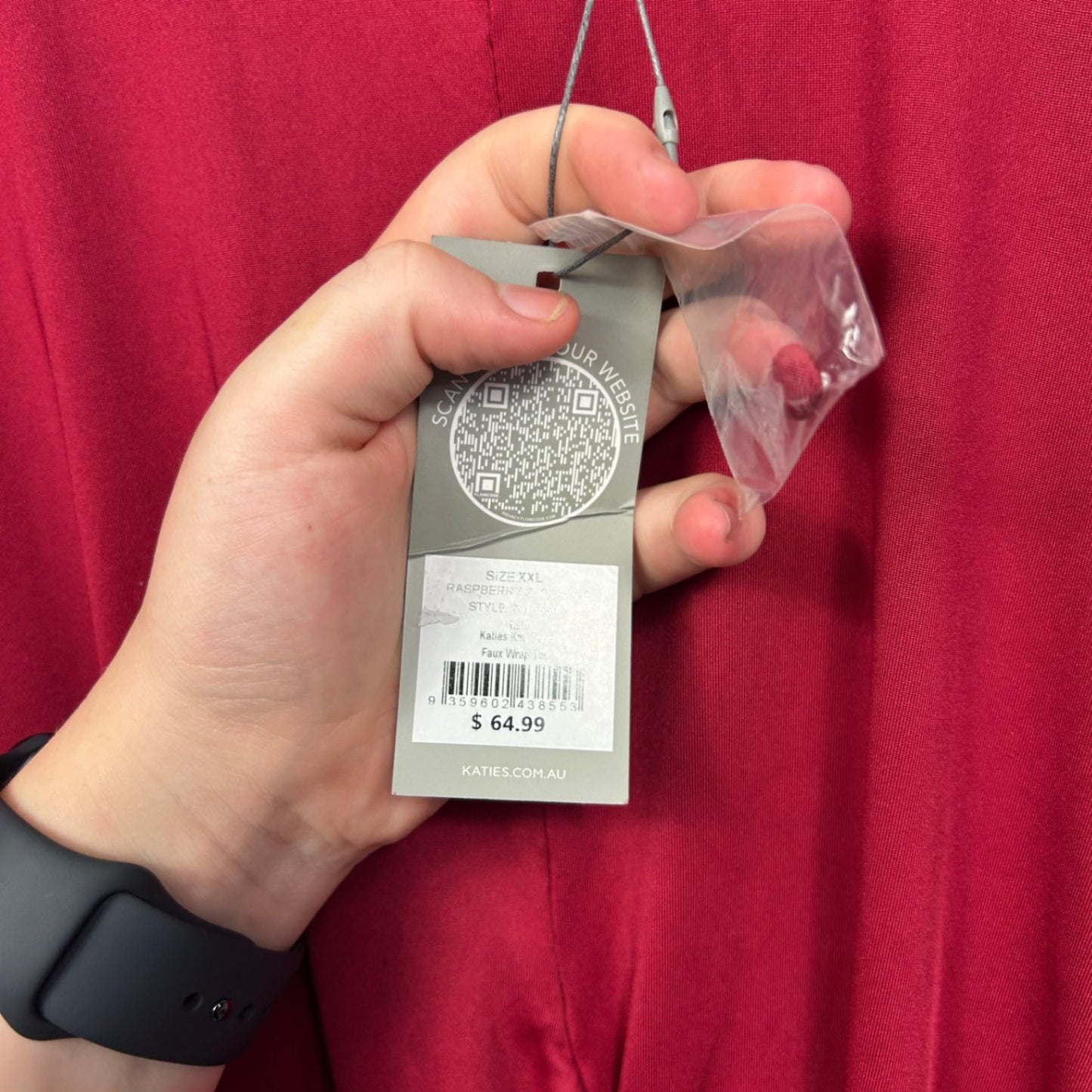 Katies Red  Long Sleeve Round Neck Faux Wrap Blouse Size 2XL