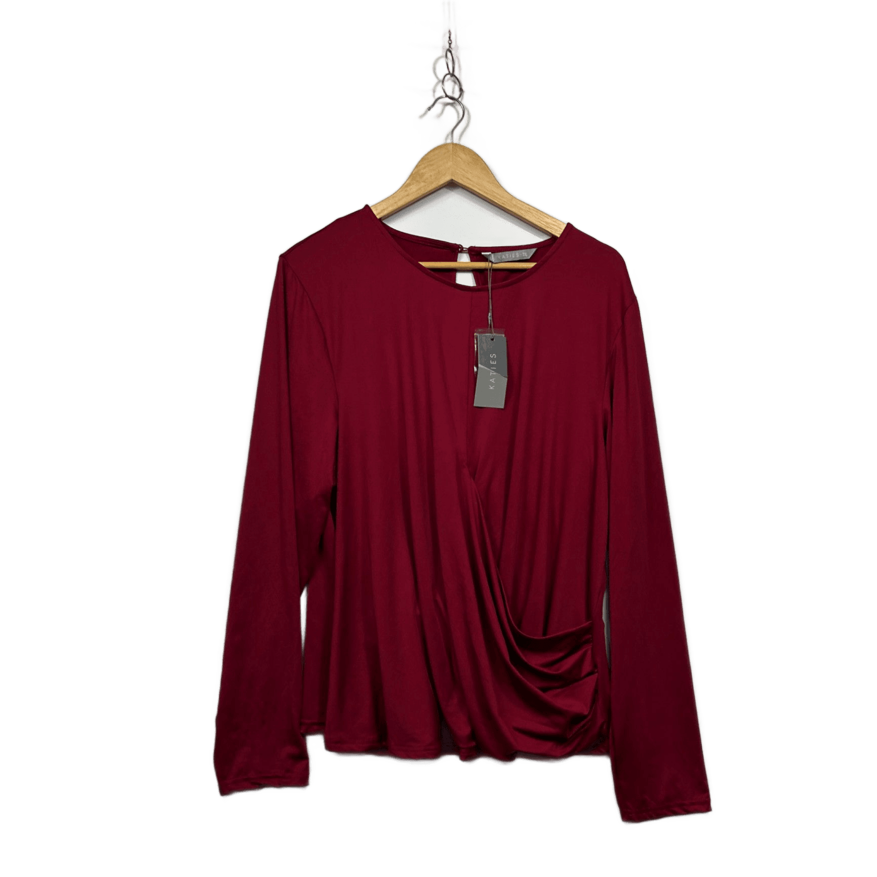 Katies Red  Long Sleeve Round Neck Faux Wrap Blouse Size 2XL